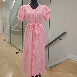 Pink Eyelet Cotton MIDI DRESS